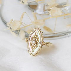 925 Silver Natural Dish Shell Zircon Ring for Women
