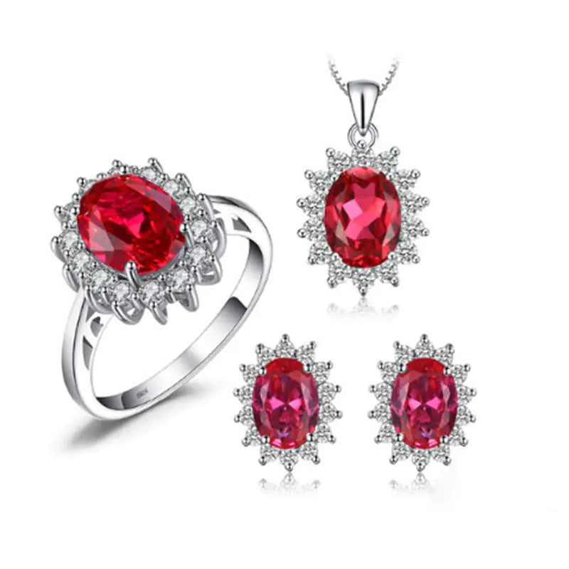 Colored Gems Ring and Stud Earrings Set for Women