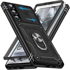 [Samsung Galaxy S24 Ultra Case with Screen Protector] Military Grade Rugged S24 Ultra Phone Case Heavy Duty Protective Cover S24 Ultra 5G Shell with Ring Kickstand (Black Samsung S24 Ultra)