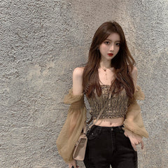Chic Off-Shoulder Lace Long Sleeve Crop Top x2627