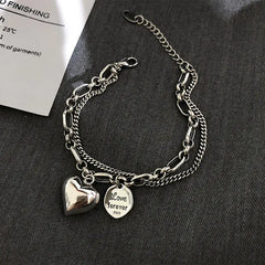 925 Silver Heart Double Layer Bracelet for Women