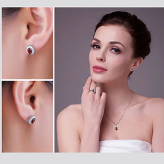 Colored Gems Ring and Stud Earrings Set for Women
