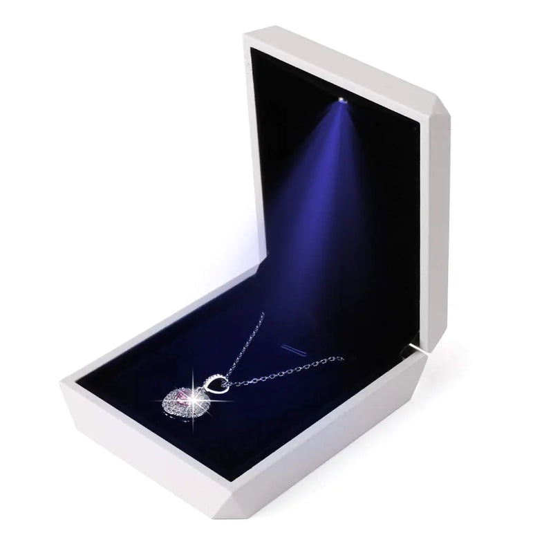 iSuperb LED Pendant Necklace Box Bracelet Box Couple Jewelry Gift Boxes Case Small Jewelry Display for Proposal Engagement Wedding Valentines Day (White)