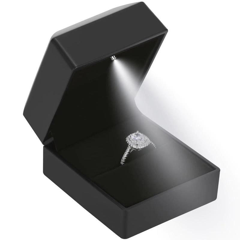 LED Ring Earring Box for Proposal Wedding Engagement， Luxury Jewelry Gift Box with LED Light Jewellry Display Box (Black)