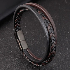 Double Layer Titanium Steel Men's Leather Bracelet