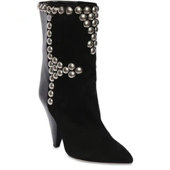 "Studded Wedge Heel Pointed Toe Over-the-Knee Boots"