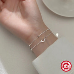S925 Sterling Silver Double Layer Heart Bracelet for Women