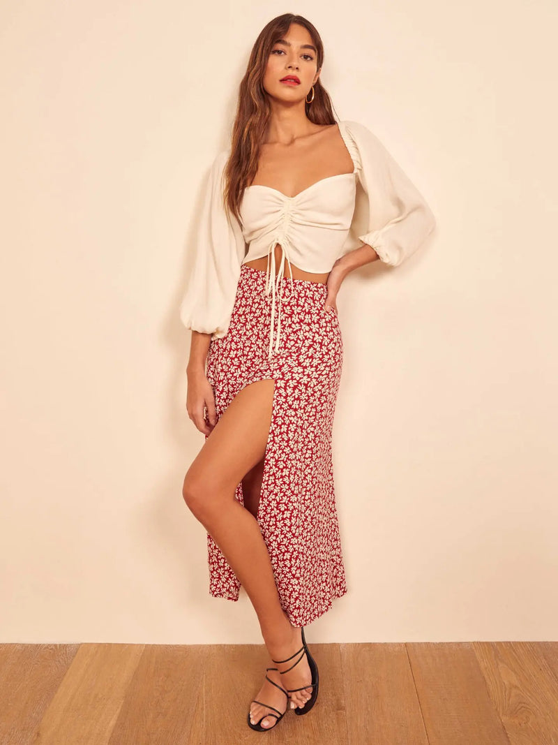 Women's High Waist Polka Dot A-Line Split Skirt