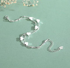 Sterling Silver 925 Heart Charm Double Layer Bracelet