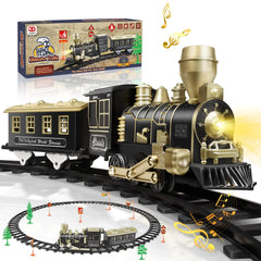 JUQU Train Set - Train Toys for Boys w/Lights & Sounds (ON/Off) Toddler Toy Train Sets w/Locomotive Engine Cars& Tracks Christmas Train Gift for 3 4 5 6 7 8+ Year Old Kids Birthday Gifts