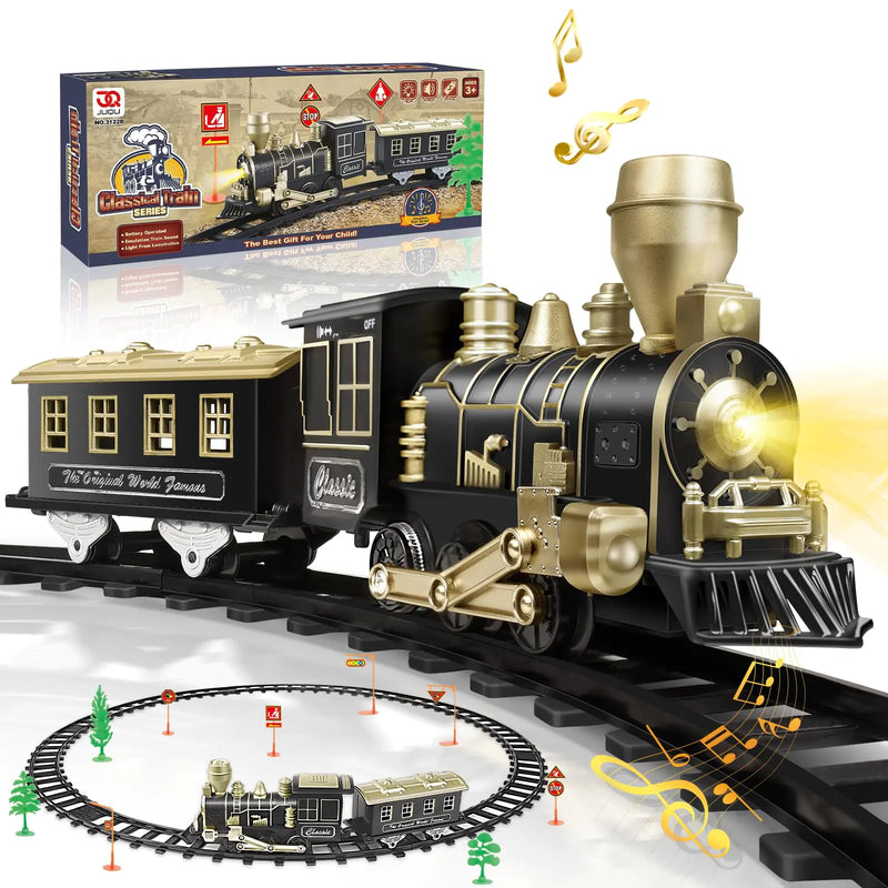 JUQU Train Set - Train Toys for Boys w/Lights & Sounds (ON/Off) Toddler Toy Train Sets w/Locomotive Engine Cars& Tracks Christmas Train Gift for 3 4 5 6 7 8+ Year Old Kids Birthday Gifts