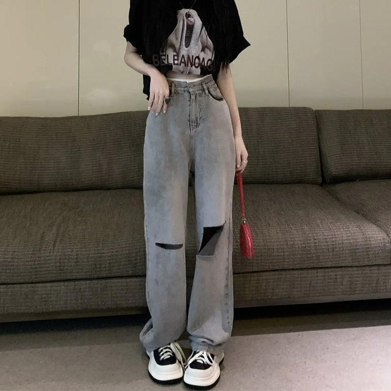 High Waist Loose Ripped Jeans for Women - Summer Style