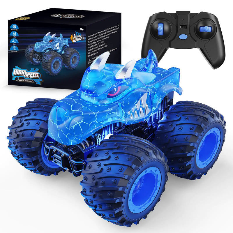 AUUGUU Remote Control Car 2.4GHz Monster Trucks Toys with Light Spray Brithday Gift for Kids 3 4 5 6 7 8 All Terrain RC Cars Toddler Toys for Boys Girls 3+ Year Old