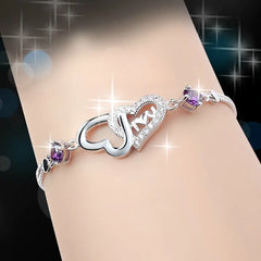 925 Silver Crystal Double Heart Bracelet