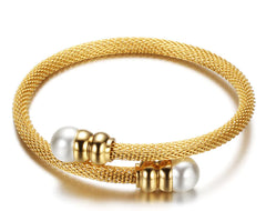 18K Gold Three-Color Pearl Titanium Steel Bracelet