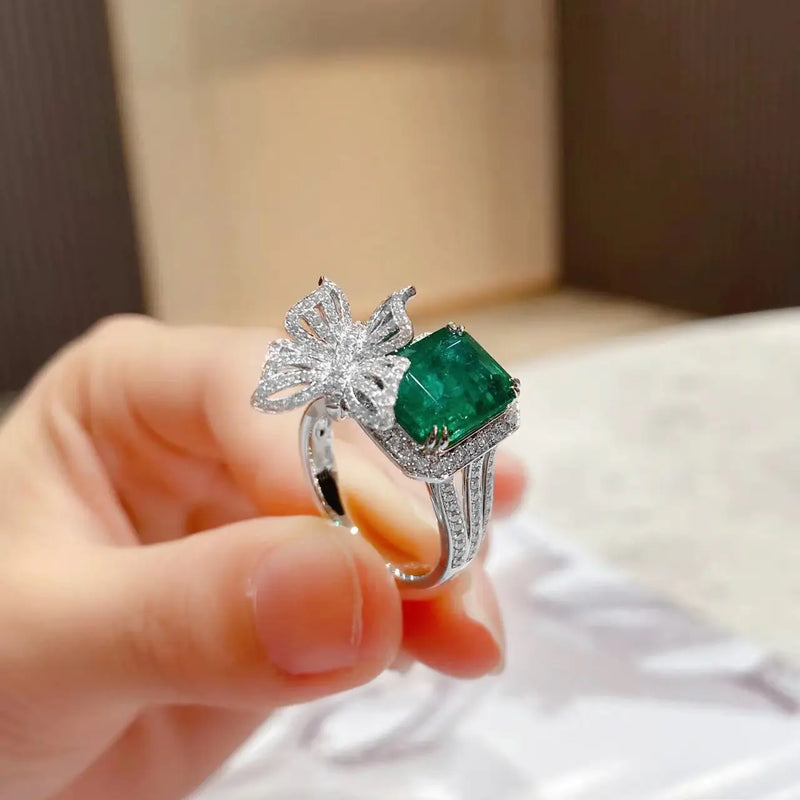 Green Butterfly Ring with Colored Gems